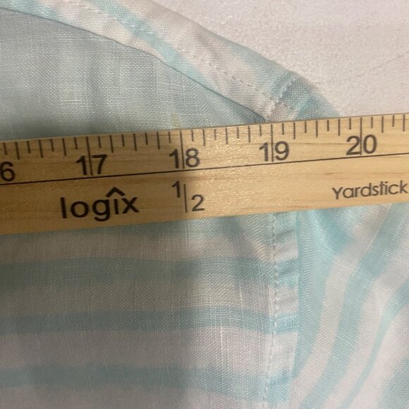 Caribbean 100% Linen Button Up Shirt Mens L Blue Striped Short Sleeve Coastal Re - Picture 6 of 9